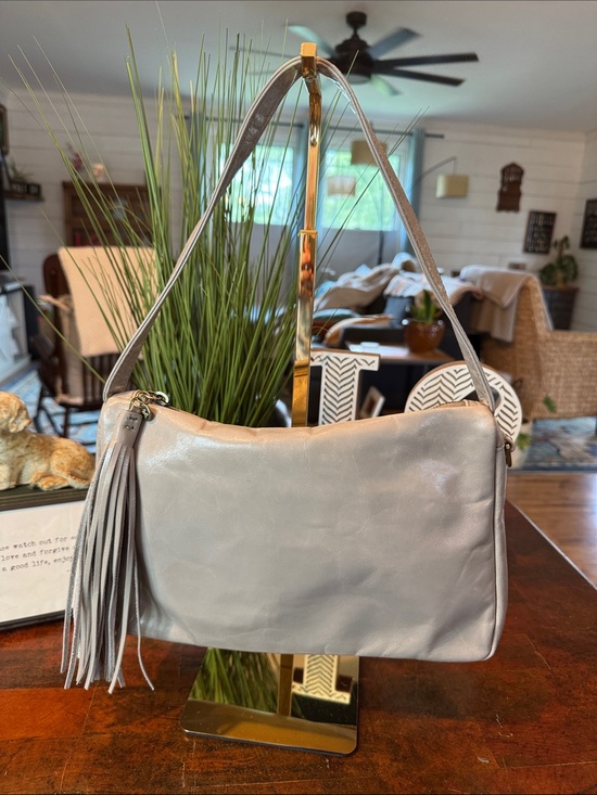 HOBO Handbags - HOBO Silver-Gray Leather Shoulder Bag with Tassel